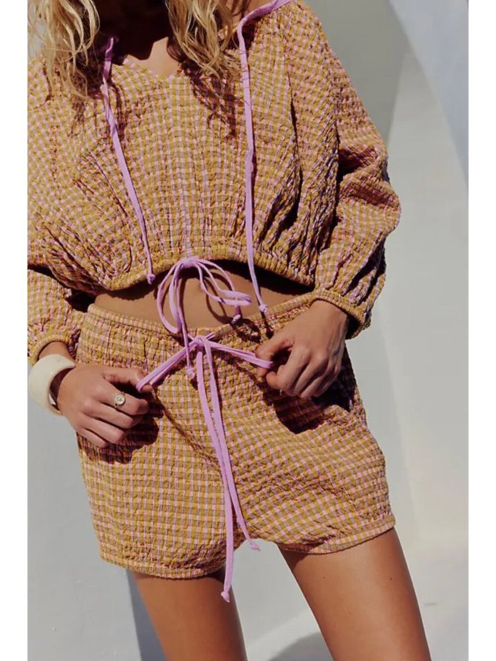 FREE PEOPLE Orange Sofia Plaid Bloomer Shorts Women's Size Medium Seersucker M